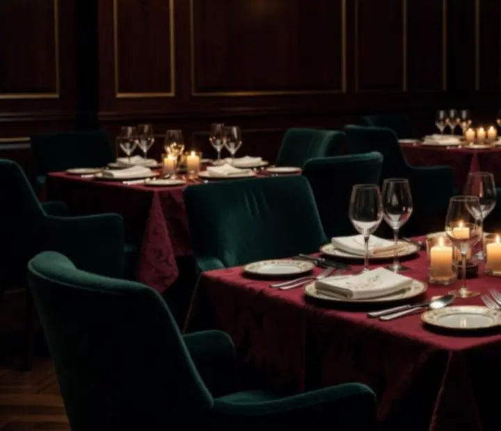 Elegantně prostřený stůl pro soukromý večerní event se svíčkami a gourmet servisem.