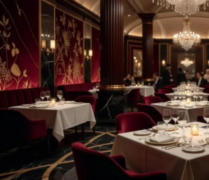 Večerní interiér luxusní restaurace se šampaňským servisem
