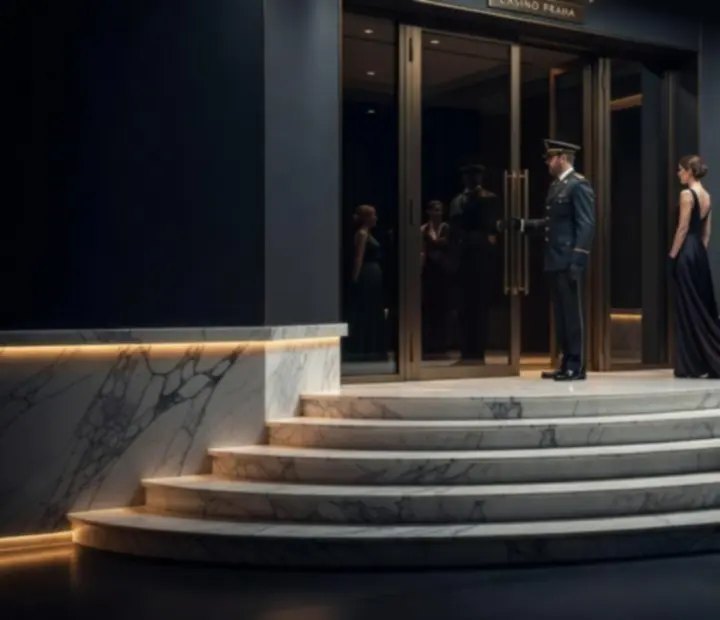 Večerní vstup do VIP prostor restaurace s diskrétním osvětlením