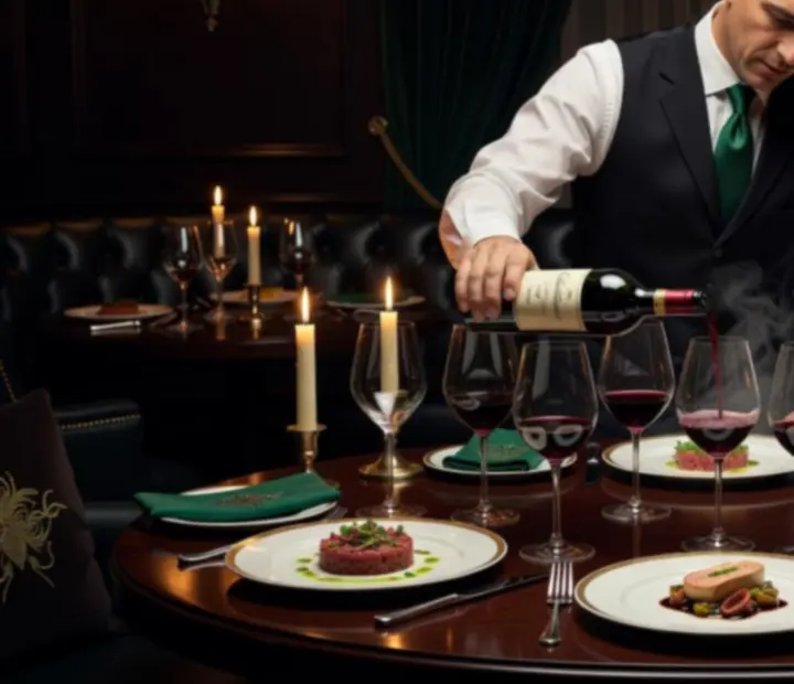 Stůl s degustačním menu a párováním vín v intimním večerním světle