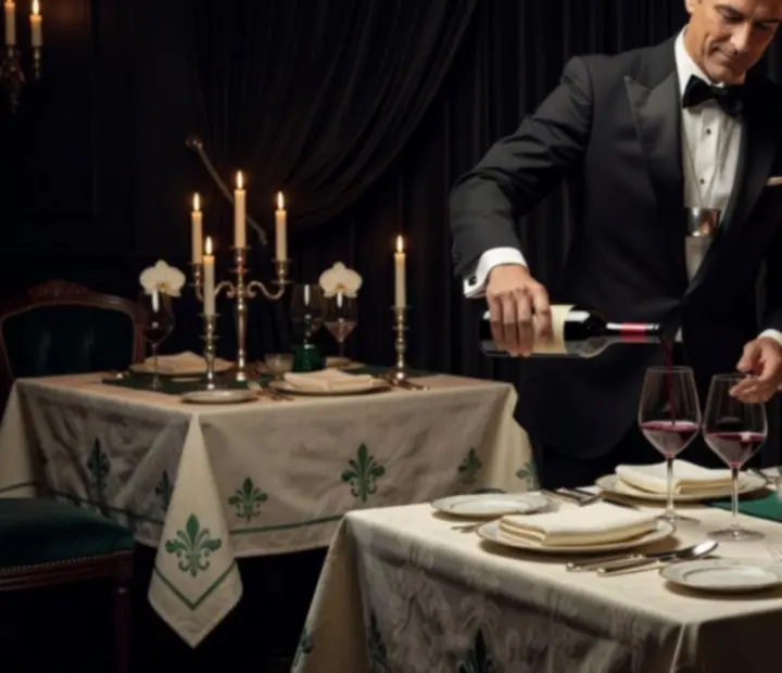 Elegantní servis vína u večerně prostřeného stolu